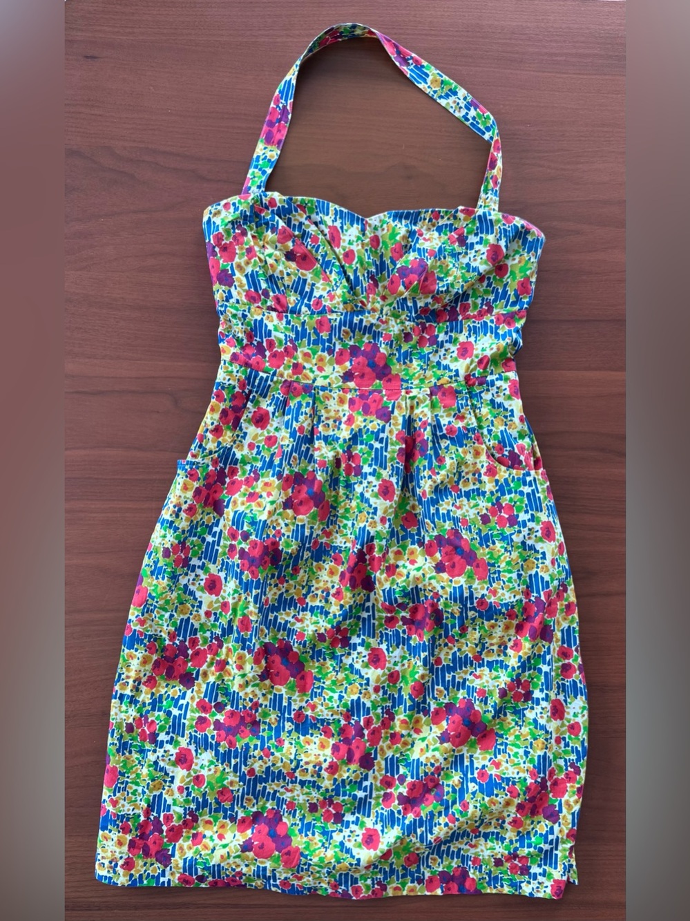 Girl From Savoy Floral Halter Sundress in Bright Watercolor Print
